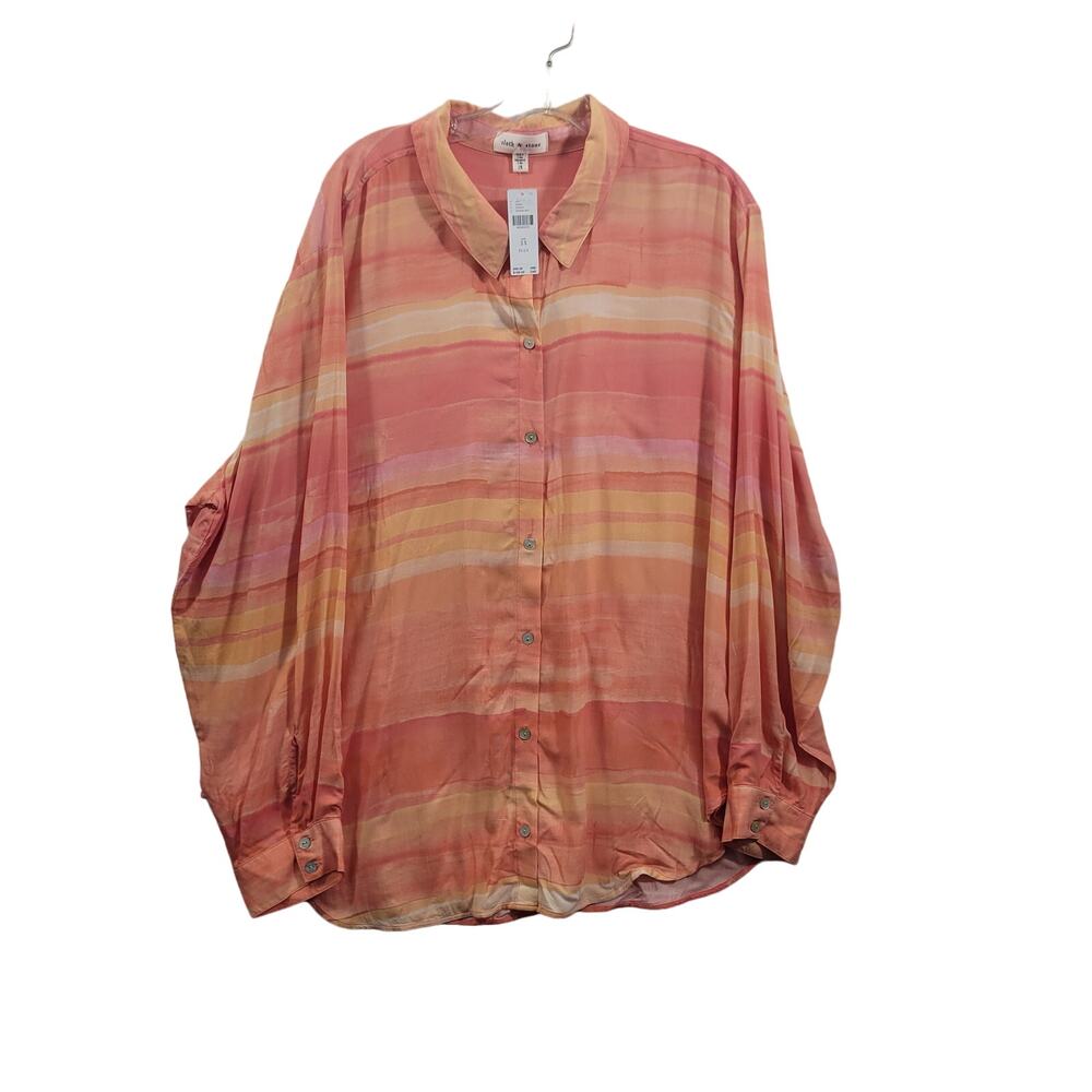 Cloth & Stone Peach/Orange  Striped Button Front Blouse Size 2X  NWT 102424-0937